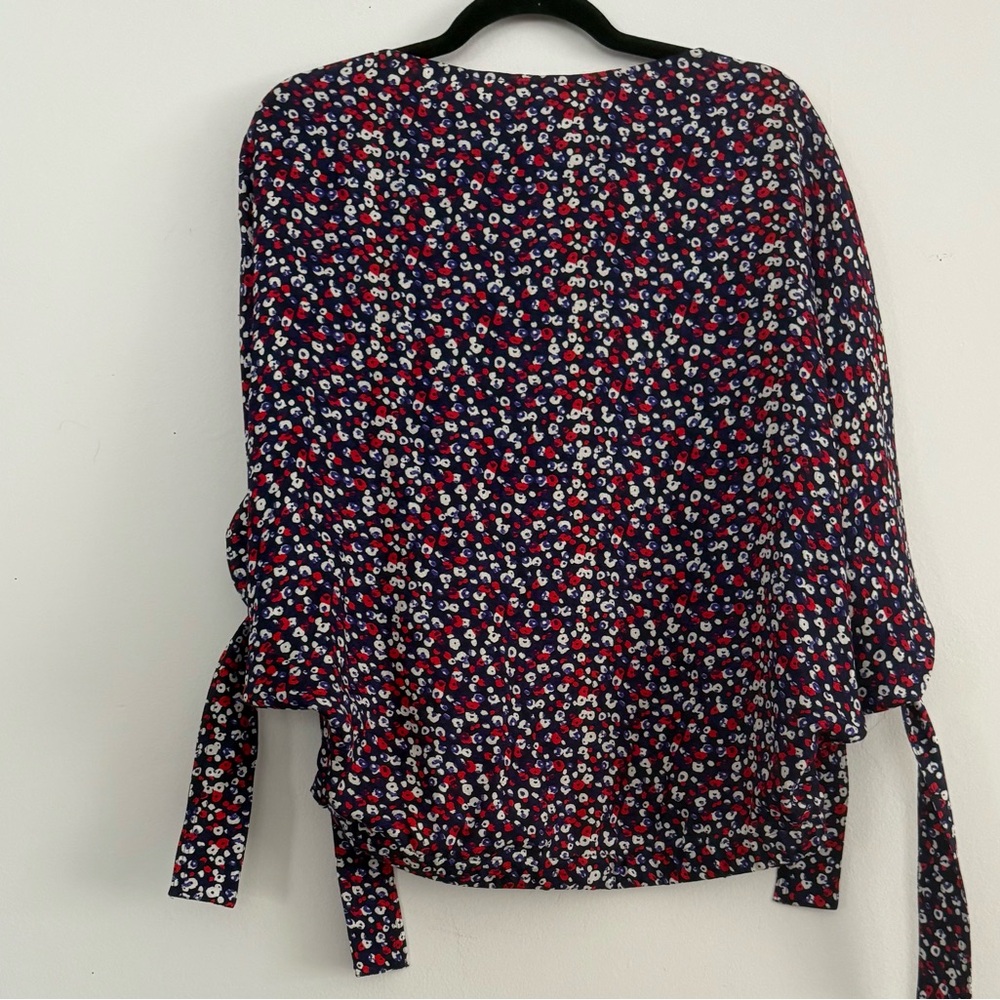 DEREK LAM Navy Blue Poppy Print Silk Jacquard Blouse - Size 4 - Picture 5 of 8